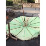 An Edwardian German parasol on stand by Erich Stephan, the canvas shade with tasseled fringe folding