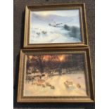 Farqueson, a pair, winter landscape oileographic canvas prints, in ribbed gilt frames. (36in x