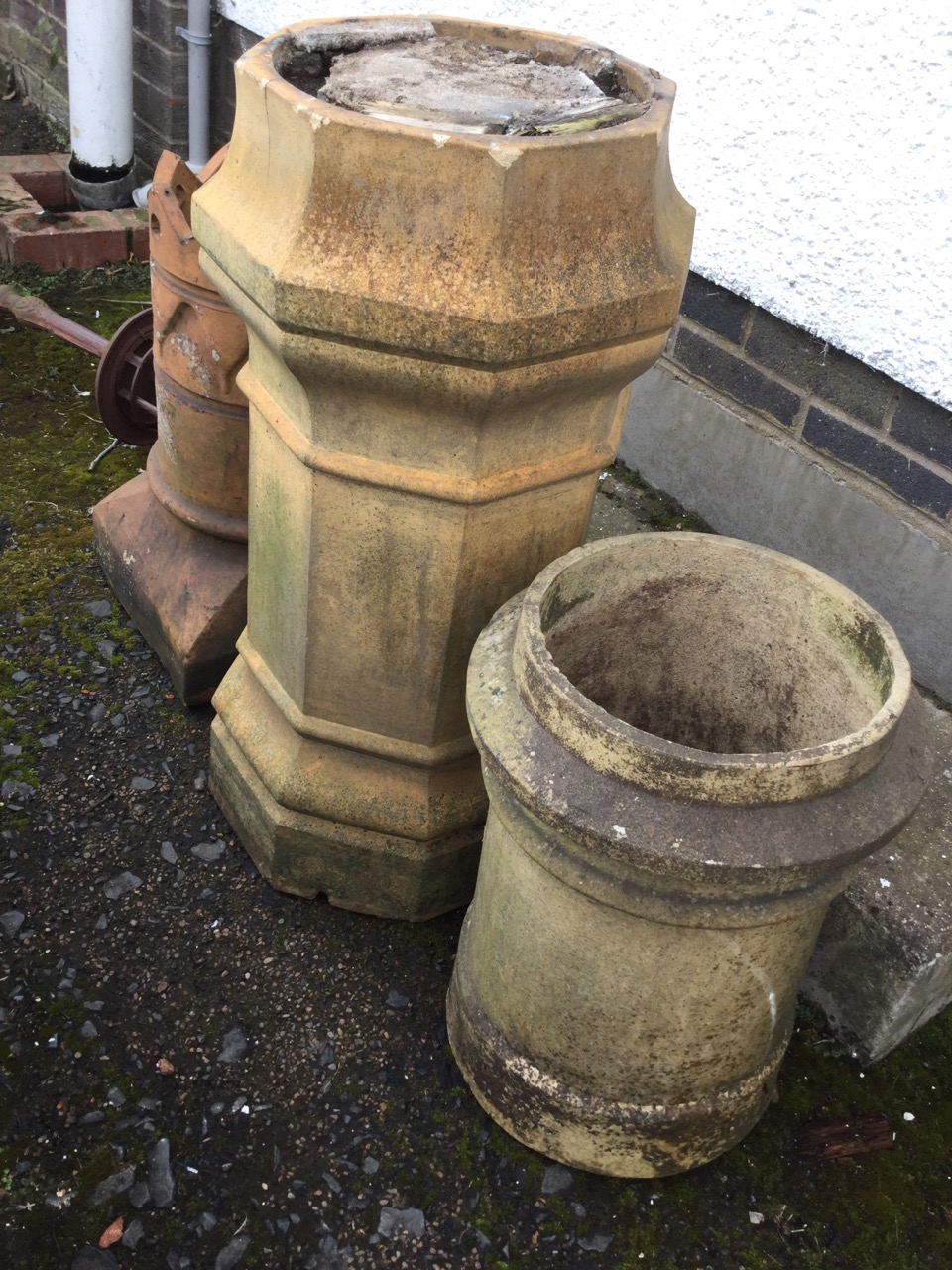 Three Victorian chimney pots - tall octagonal stoneware with moulded plinth & rim tubular on - Image 2 of 3