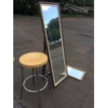 A long rectangular 1970s cheval mirror with box frame & wood slip on easel stand; a modern Italian