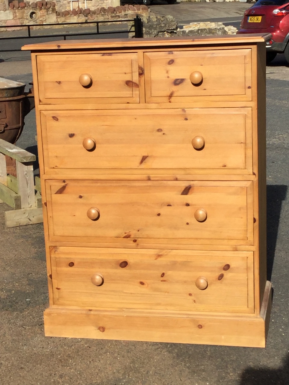 A Victorian style pine chest of drawers, with rectangular moulded top above two short and three long - Image 2 of 3