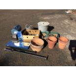 Miscellaneous tools including a boxed angle grinder, an electric polisher/sander, a metal toolbox, a