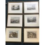 A set of six handcoloured steel engravings of Edinburgh and surrounds, the prints mounted and