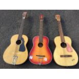 Three steel string guitars - Texan, red stained and jumbo style. (3) (A/F)