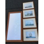 A set of four framed and mounted marine prints with classical ships at sea after Denzil Smith,
