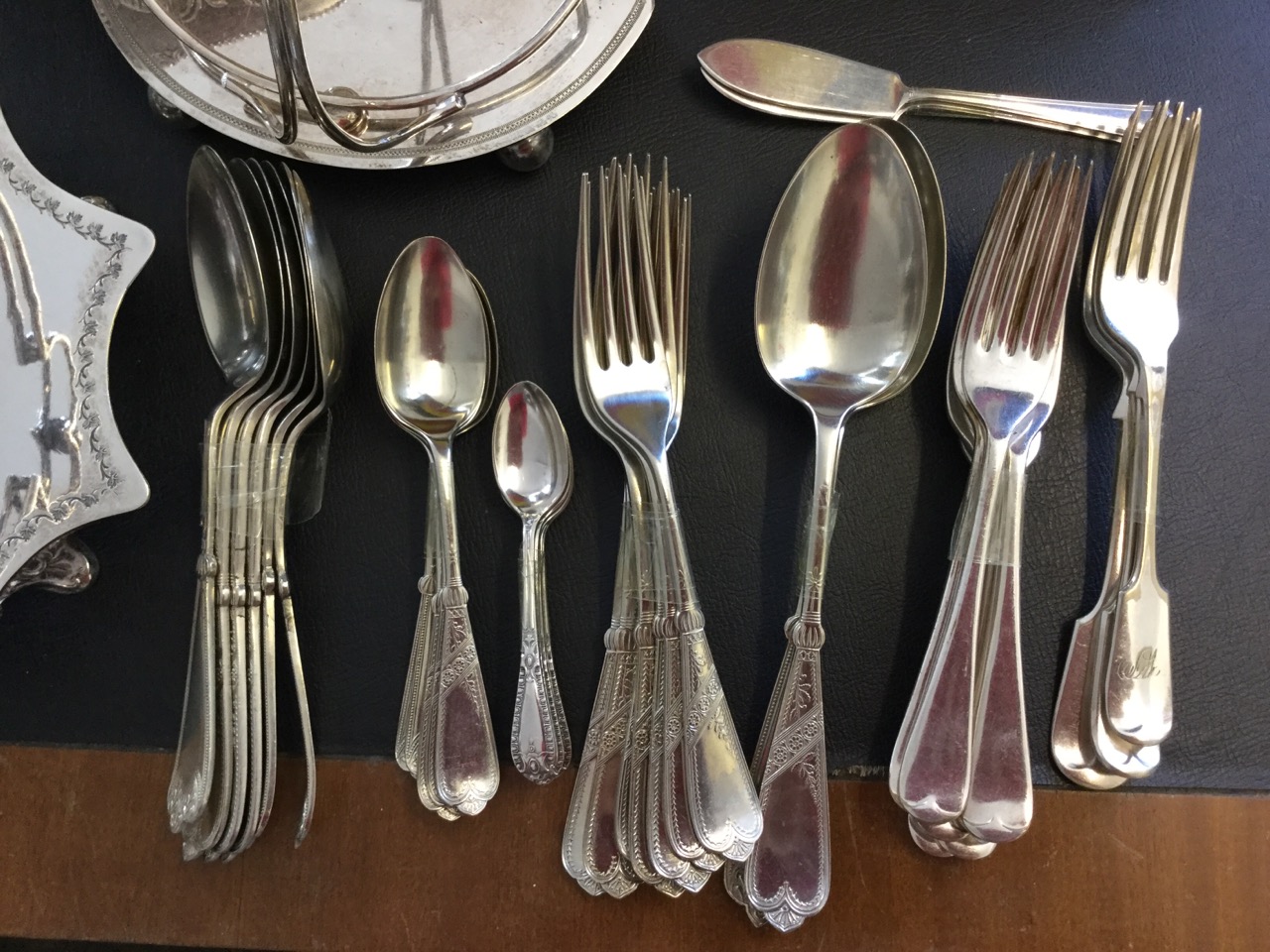 Miscellaneous silver & plate including a Birmingham hallmarked pair of brushes, a set of six tea - Image 2 of 3