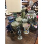 Miscellaneous stoneware and studio pottery including a Poole vase, signed Denby pieces, St Andrews