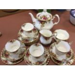 A Royal Albert Old Country Roses pattern four-piece teaset including teapot & cover, sucrié,