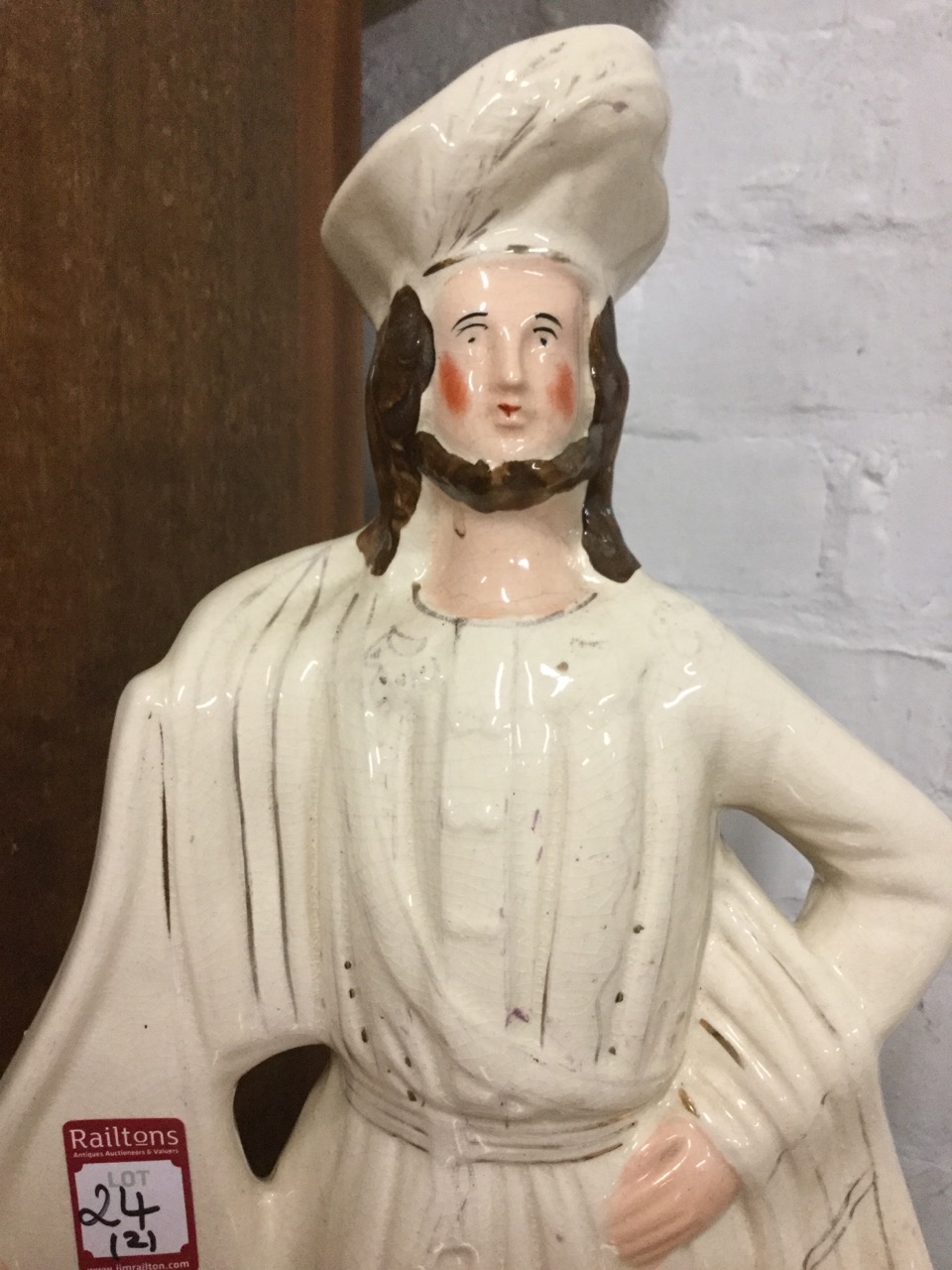 A large Victorian Staffordshire flatback figure of William Tell standing proudly with bow by - Image 3 of 3