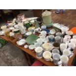 Miscellaneous ceramics including a Picasso plate dated 1955, mugs, vases, a large Coalport ashet,