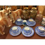 Miscellaneous ceramics - a pair of Satsuma vases, a Victorian willow pattern part teaset, a framed