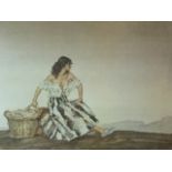W Russell Flint, large coloured print of a gypsy type girl with washing basket, signed in pencil