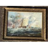 Thomas Wilson, oil on board, sailing boats on choppy seas, signed, label verso titled Fishing off