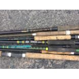 Six trout fly rods including a radial carbon fly rod by Shakespeare, Daiwa, etc; and two spinning