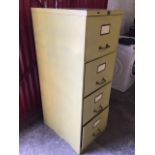 A Roneo four drawer metal filing cabinet, with brass handles and label holders to drawers. (18in x