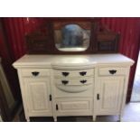 A carved Victorian mahogany sideboard, the base painted and back in original polish, with acanthus