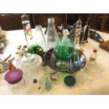 Miscellaneous glass including a pair of Galileo thermometers, a bell, an art glass ribbed fruit