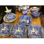 A set of four square Spode bowls; and miscellaneous other blue & white ceramics including a small