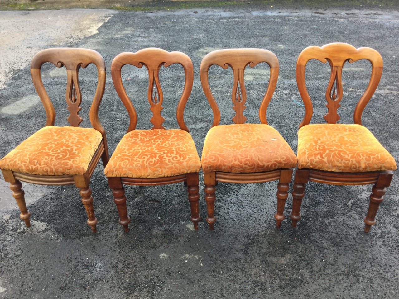 A married set of four Victorian mahogany dining chairs, the scroll carved backs above pierced - Image 2 of 3