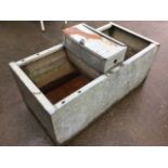 A 3ft rectangular galvanised trough with central box for housing ballcock, the container with flat