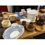 Miscellaneous ceramics including terracotta dishes, a pair of Victorian copper lustre jugs, a