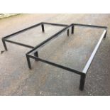 Two rectangular iron stands, the frames of heavy angleiron. (87in x 43.5in x 14.5in & 67in x 43.