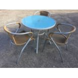 A set of three tubular garden armchairs with faux cane backs and seats; together with an