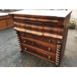 A Victorian mahogany scotch chest, the top of inverted breakfront outline having cushion moulded