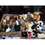 A collection of soft toys, many with original labels - bears, animals, handmade, felt, a shaggy