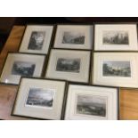 A set of eight Northumbrian handcoloured nineteenth century steel engravings - Durham, Alnwick,