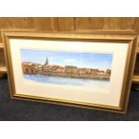 AS Robertson, pen ink & watercolour, view of Berwick upon Tweed quayside, signed with monogram,
