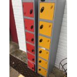 A pair of metal lockers, the cabinets each with six doors. (12in x 18in x 70in) (2)