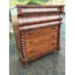 A Victorian mahogany Scotch chest, the inverted breakfront top above two deep cushion moulded frieze
