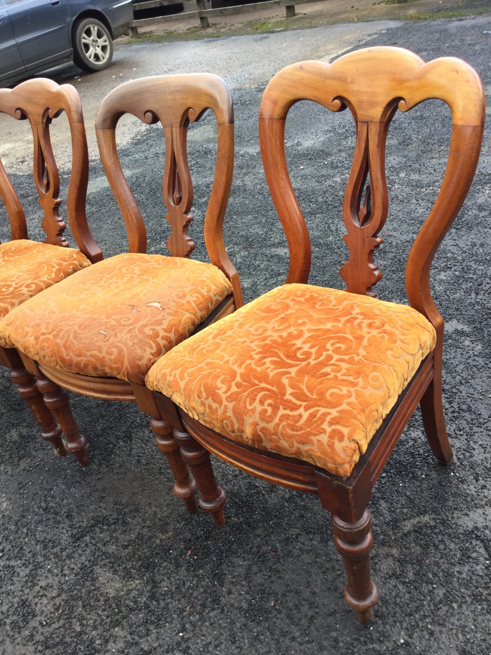 A married set of four Victorian mahogany dining chairs, the scroll carved backs above pierced - Image 3 of 3