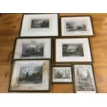 A collection of hogarth framed handcoloured nineteenth century steel engravings - London, Europe,