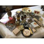 Miscellaneous silver plated & stainless steel flatware, dressing table brushes & hand mirrors, boxed