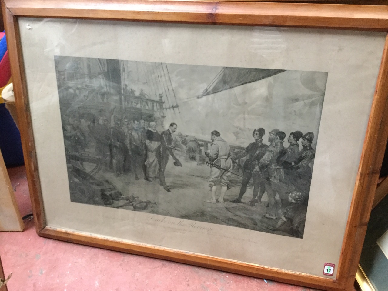 A large Victorian monochrome print after Seymour Lucas depicting the Spanish surrendering to Sir