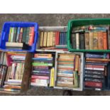 Seven boxes of books - childrens, paperbacks, reference, novels, contemporary and classics,