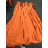 Two pairs of hessian rust coloured curtains, lined in blackout style material. (86in) (4)
