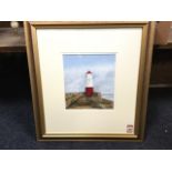 AS Robertson, watercolour, view of Berwick lighthouse along the pier, signed with monogram,