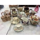 Miscellaneous nineteenth century jugs, teapots and cups & saucers including gaudy welsh,