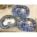A pair of Spode Rogers style rectangular pearlware plates decorated in the zebra landscape pattern