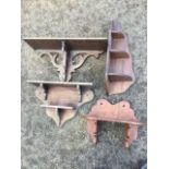 Four mahogany shelf brackets with shaped & fretwork pierced platforms and supports, one with
