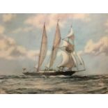 Montague Dawson, coloured lithographic print, Sir Winston Churchill in full sail, the plate signed