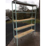 A storage stand in two sections with square box metal frame having five shelves. (60in x 12in x