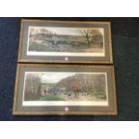 EAS Douglas, a pair of coloured hunting prints titled Off to the Meet and Homewards, published by
