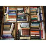 Six boxes of miscellaneous hardback books - contemporary novels, reference, biographies,