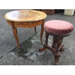 A Victorian mahogany revolving rise-and-fall stool, the circular upholstered brass studded seat on