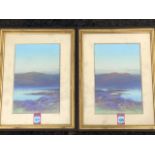 Herbert Tomlinson, watercolour & pastel, a pair, highland loch landscapes, signed, mounted & gilt