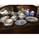 Miscellaneous blue & white ceramics including a pair of Ringtons willow pattern caddies,